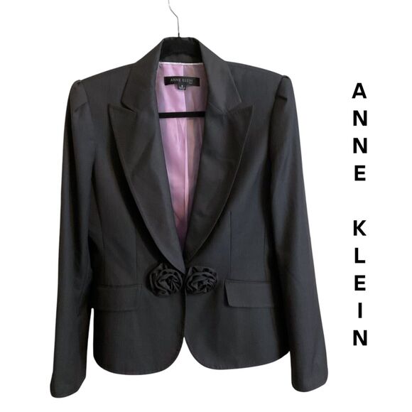 Anne Klein Blazer Women’s Size 8 Gray Small Notch Rosette Tailored Ventless - Picture 1 of 12